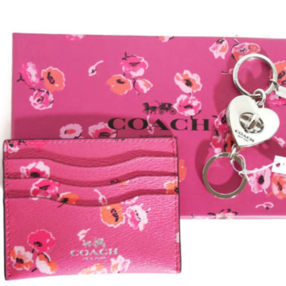 NWT Coach Card Case with Pink Valet Keychain Boxed - Picture 1 of 6